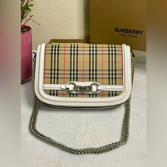 Like New Burberry Calfskin 1983 Knight Check Link Shoulder Bag - Picture 5 of 14